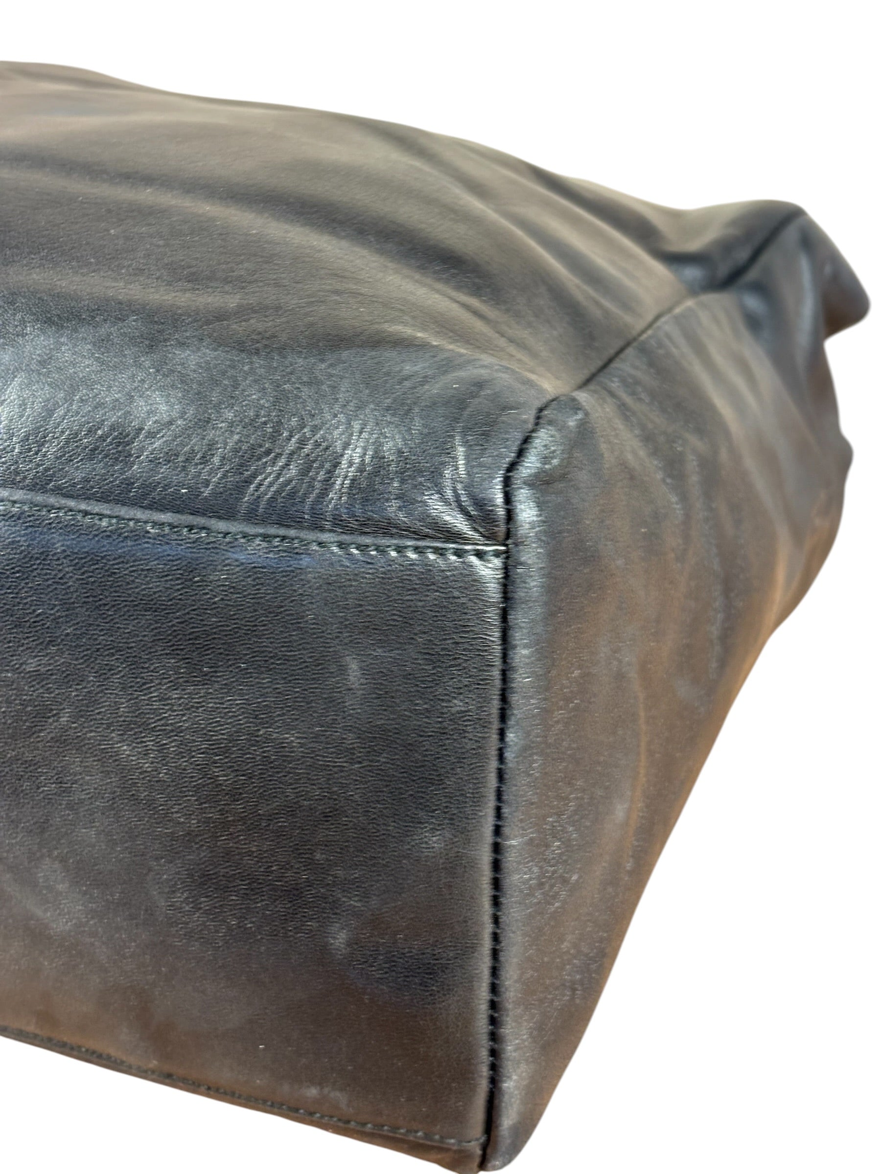 Prada Vintage Black Leather Tote Bag