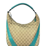 Gucci GG Vintage Canvas Turquoise Trim Hobo Bag