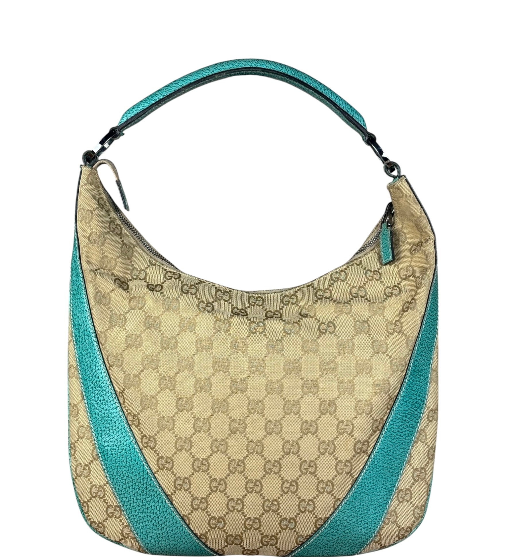 Gucci GG Vintage Canvas Turquoise Trim Hobo Bag