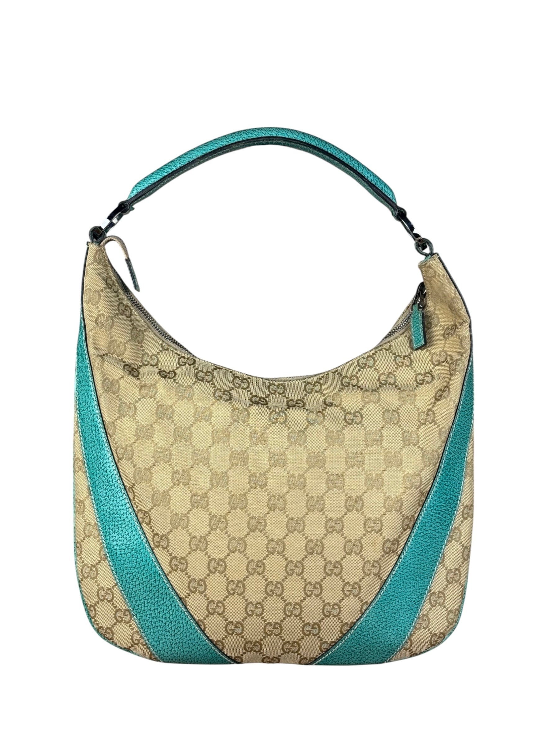 Gucci GG Vintage Canvas Turquoise Trim Hobo Bag