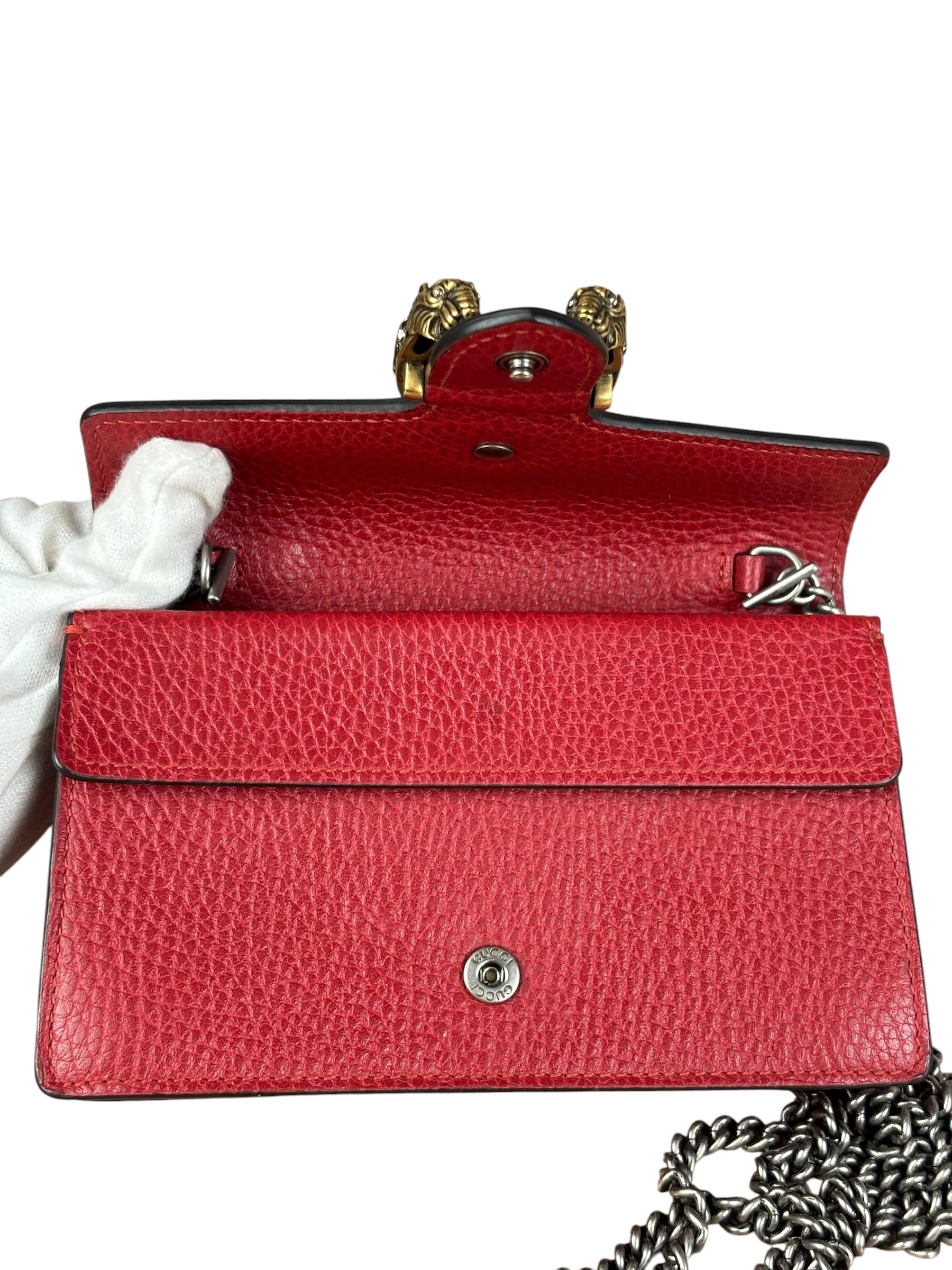 Gucci Red Leather Dionysus Super Mini Chain Crossbody Bag