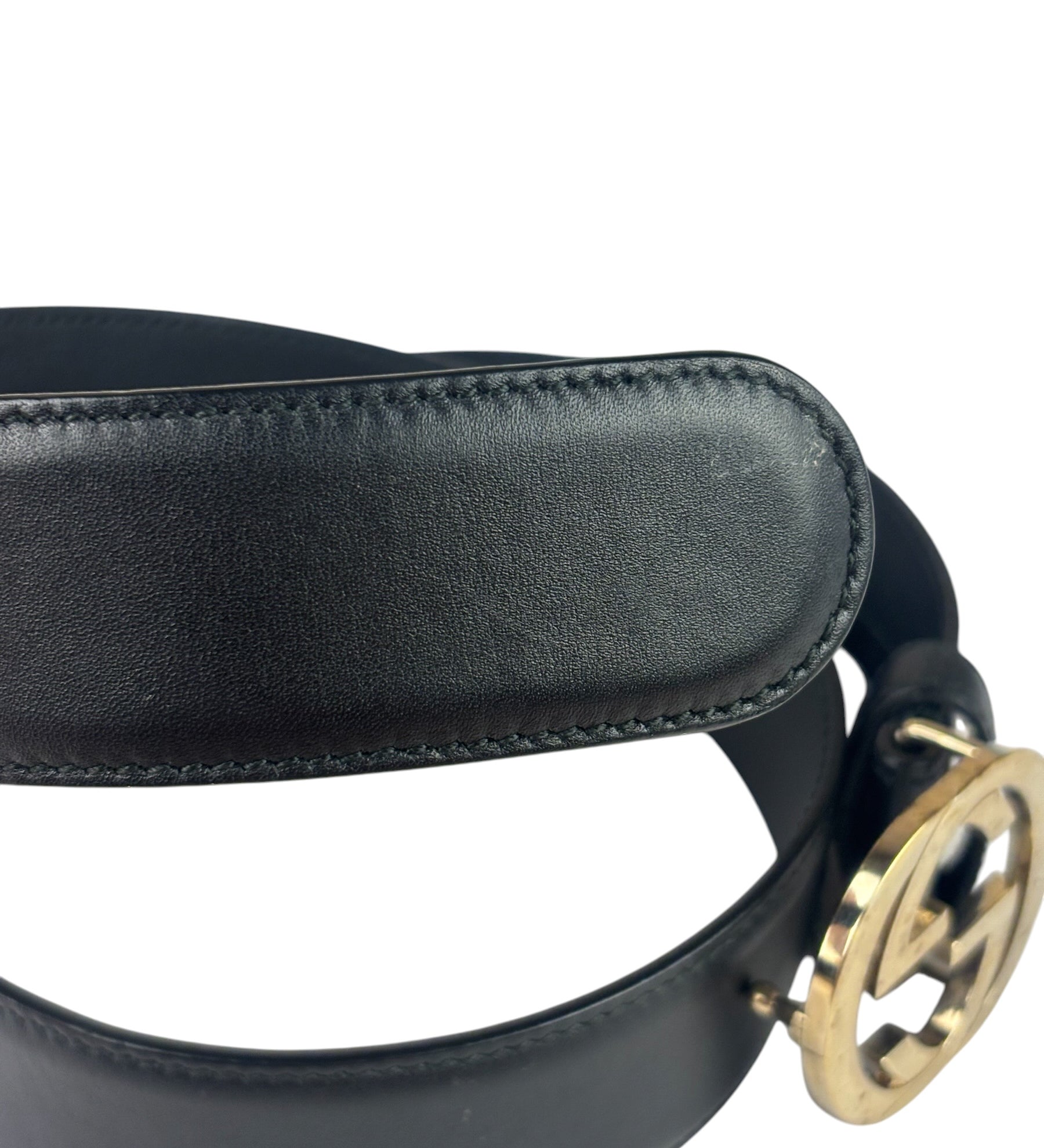 Gucci Black Leather GG Buckle Belt