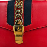 Gucci Red Leather Sylvie Buckle Shoulder Bag