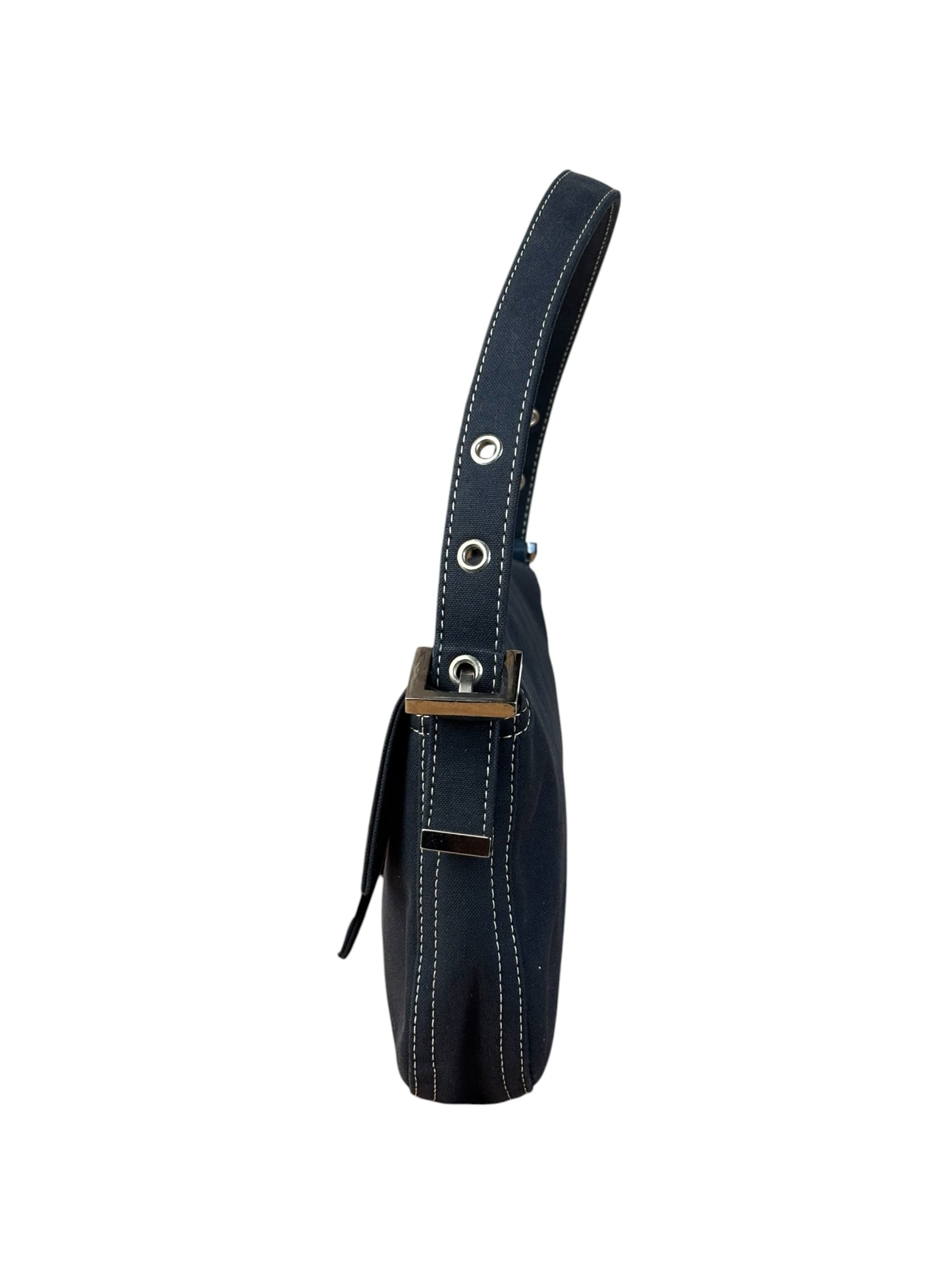 Fendi FF Wave Buckle Denim Baguette