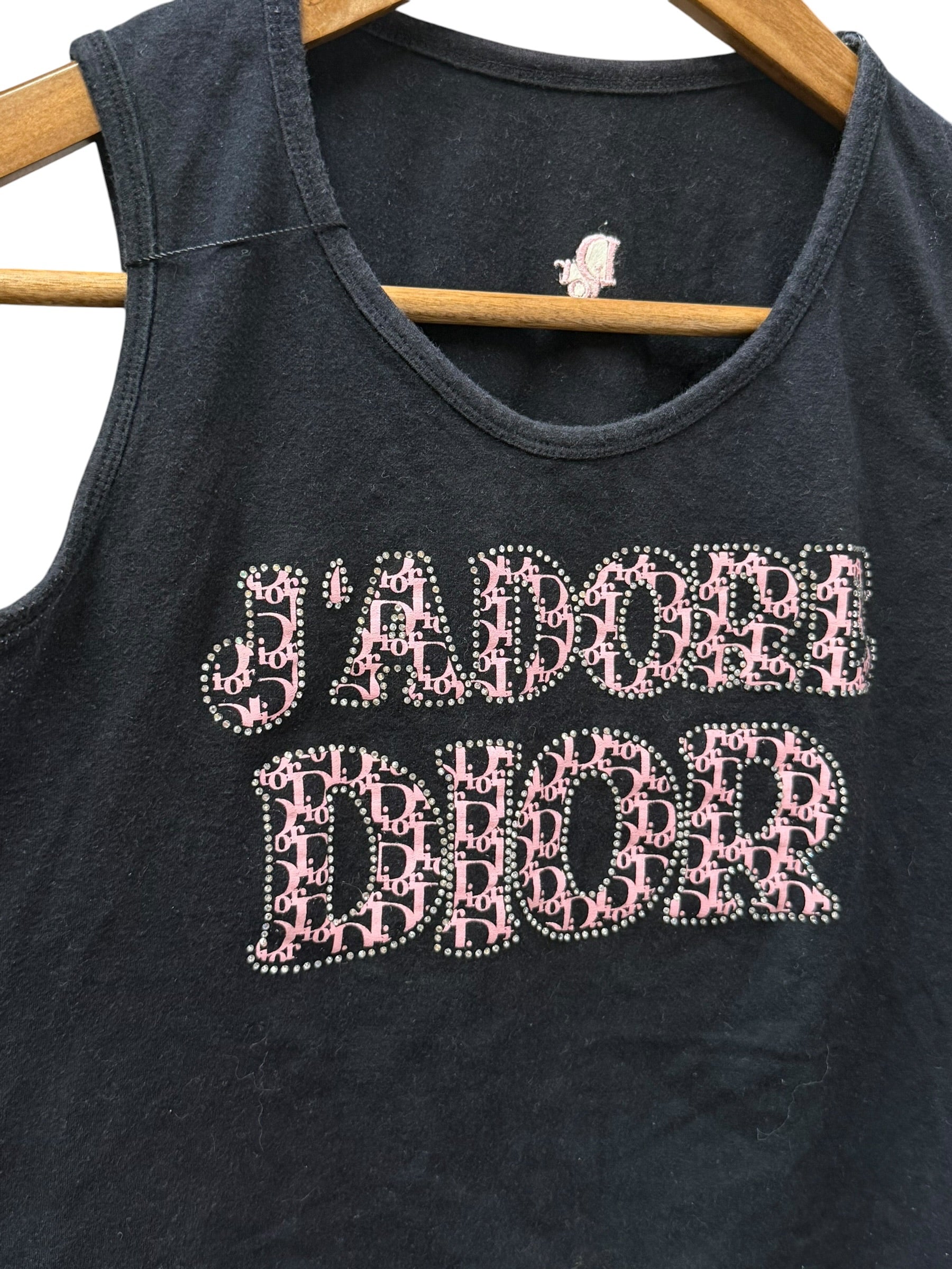 Christian Dior Black Rhinestone J'adore Dior Cotton Tank Top