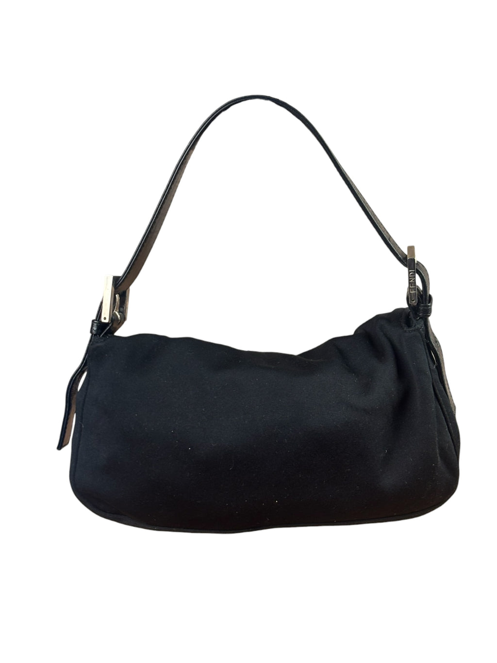 Fendi Black Leather Trim Neoprene Baguette
