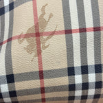 Burberry Vintage Brown Leather  Haymarket Canvas House Check Tote Bag