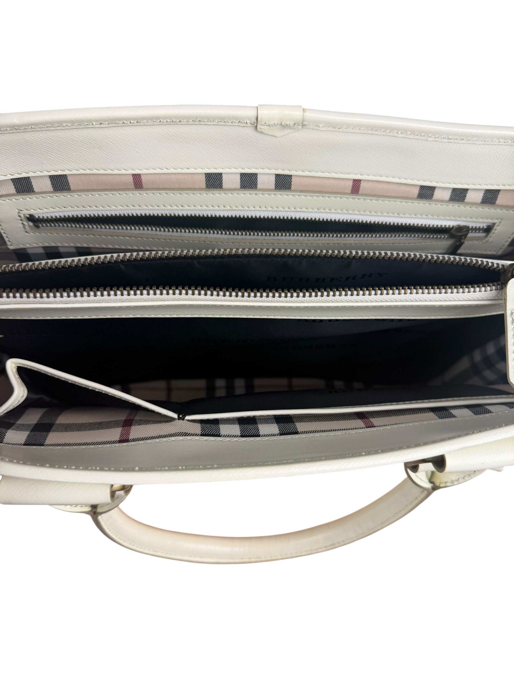 Burberry White Leather Multi-Pocket Handbag