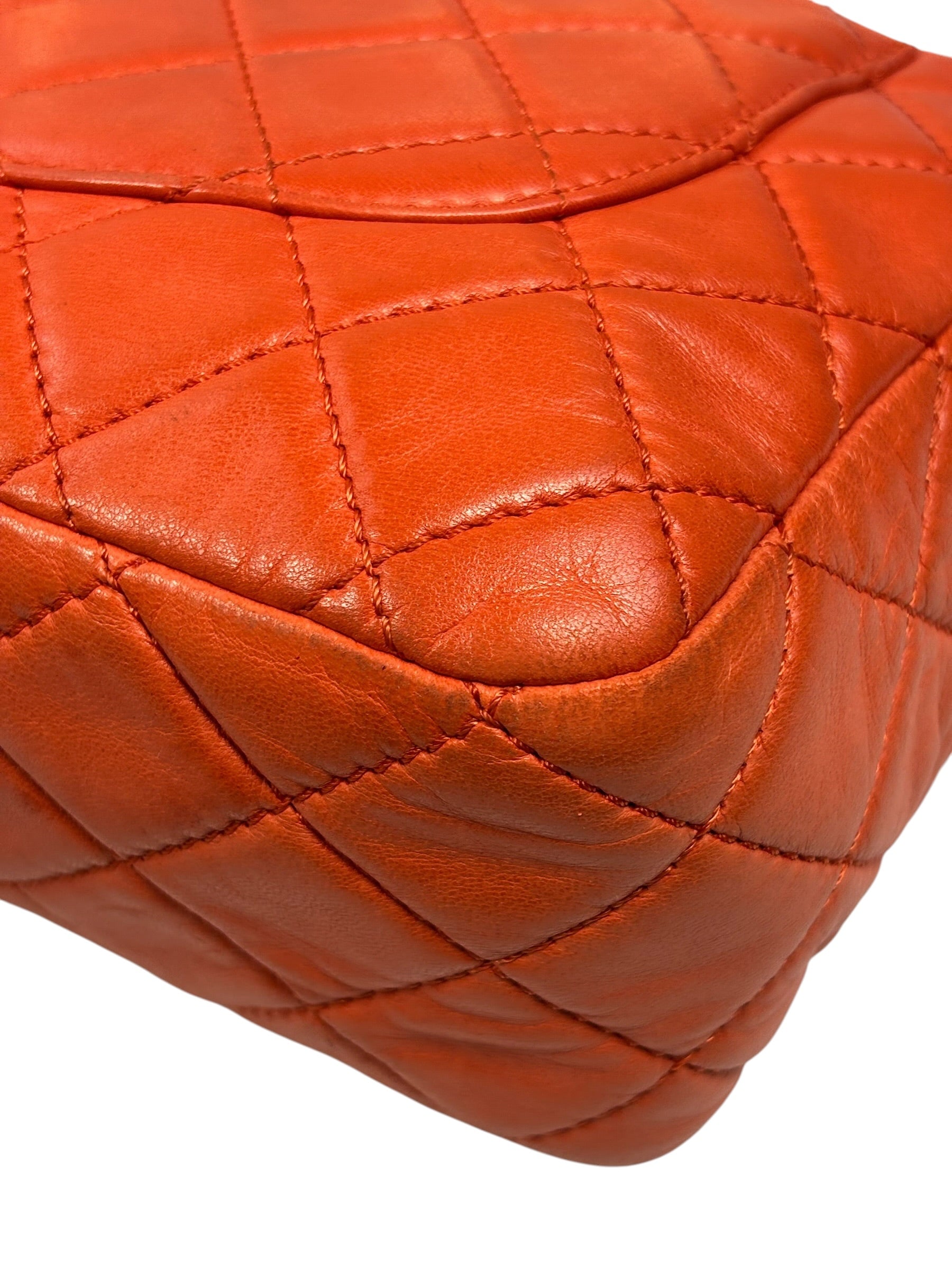 Chanel Orange Quilted Lambskin Flap Bag 2008