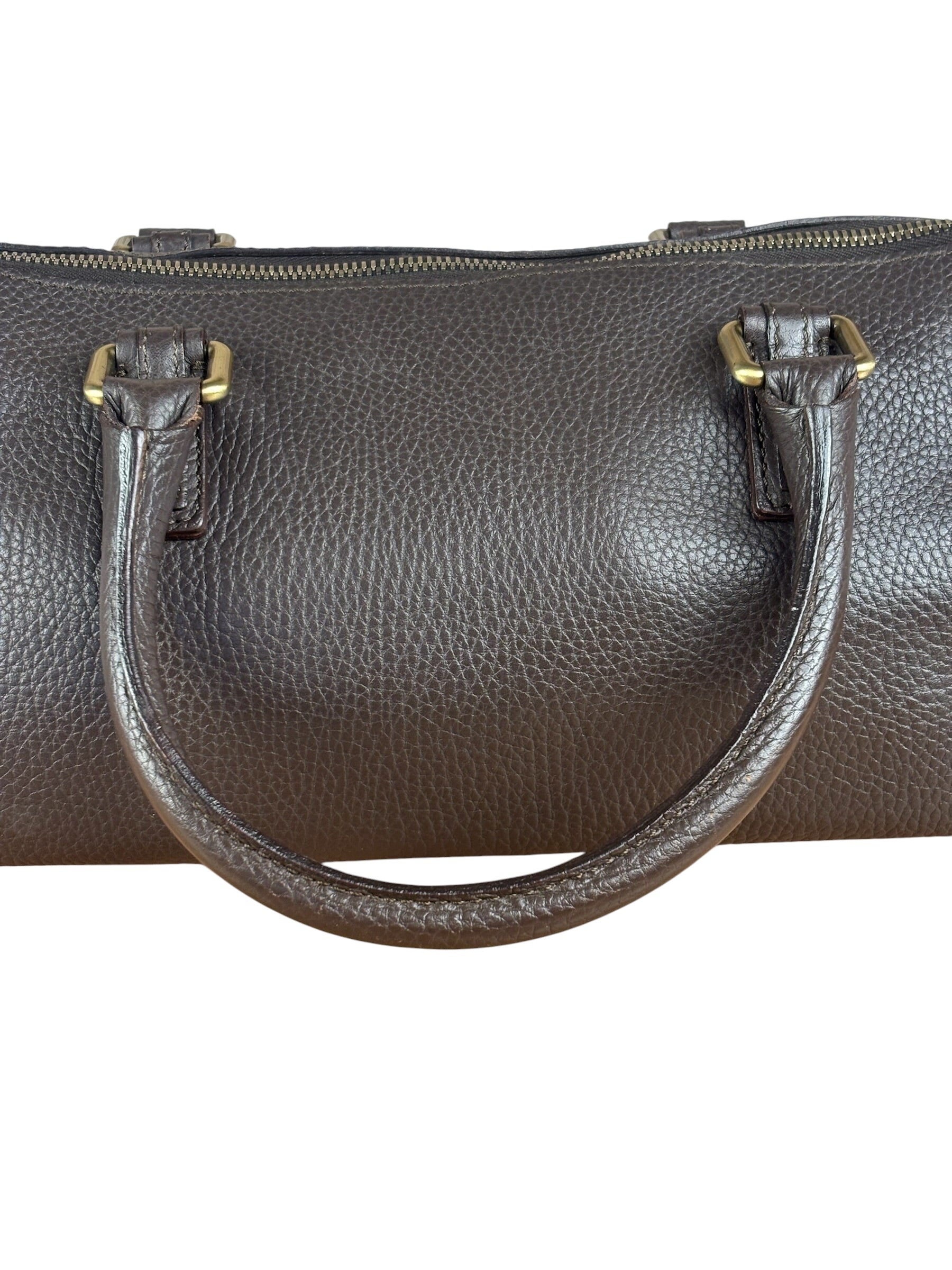 Burberry Vintage Brown Pebbled Leather Double Pocket Satchel Handbag