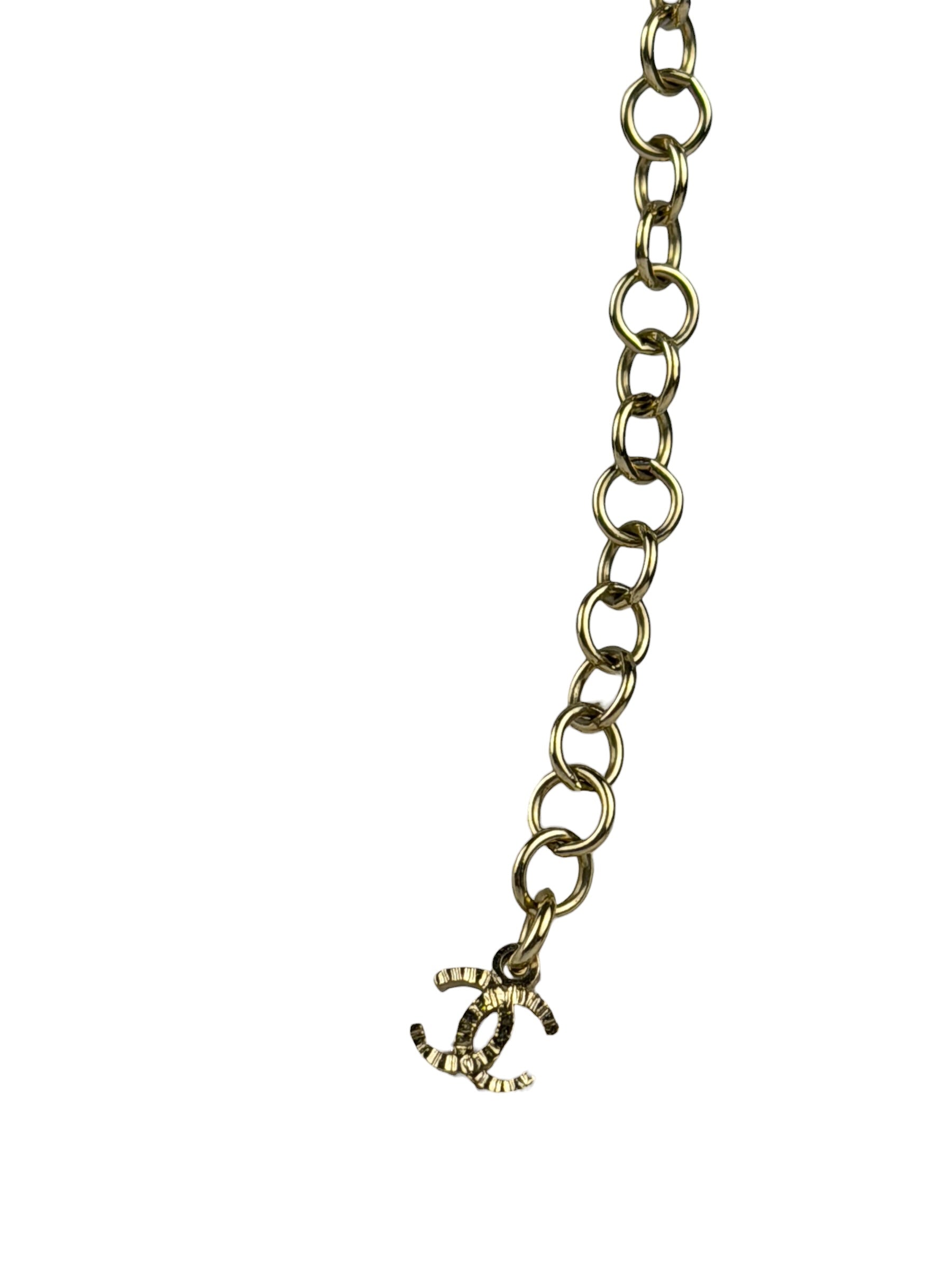 Chanel 22S Gold Metal/Black Leather Pendant Necklace