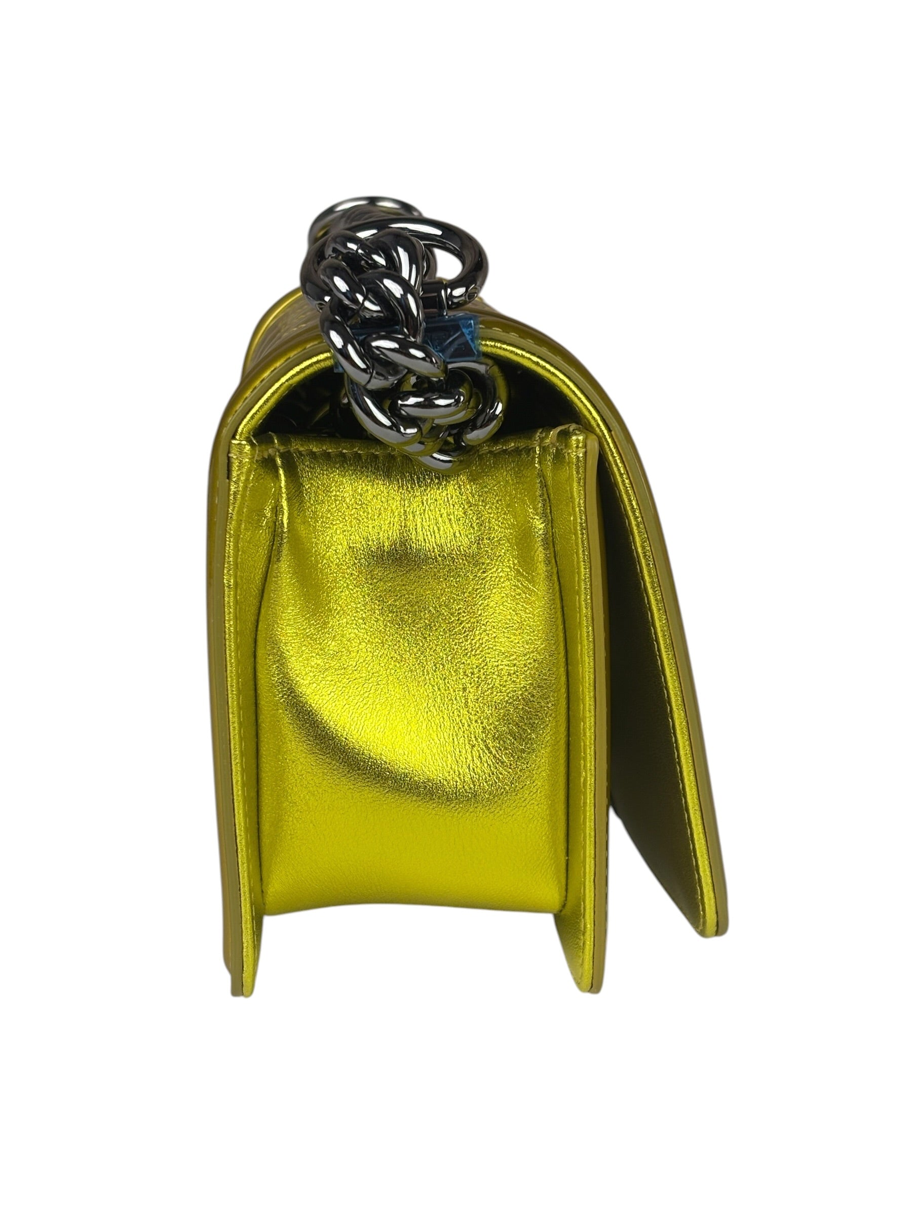 Chanel Metallic Yellow Quilted Patent Leather Mini Boy Flap Bag 2014