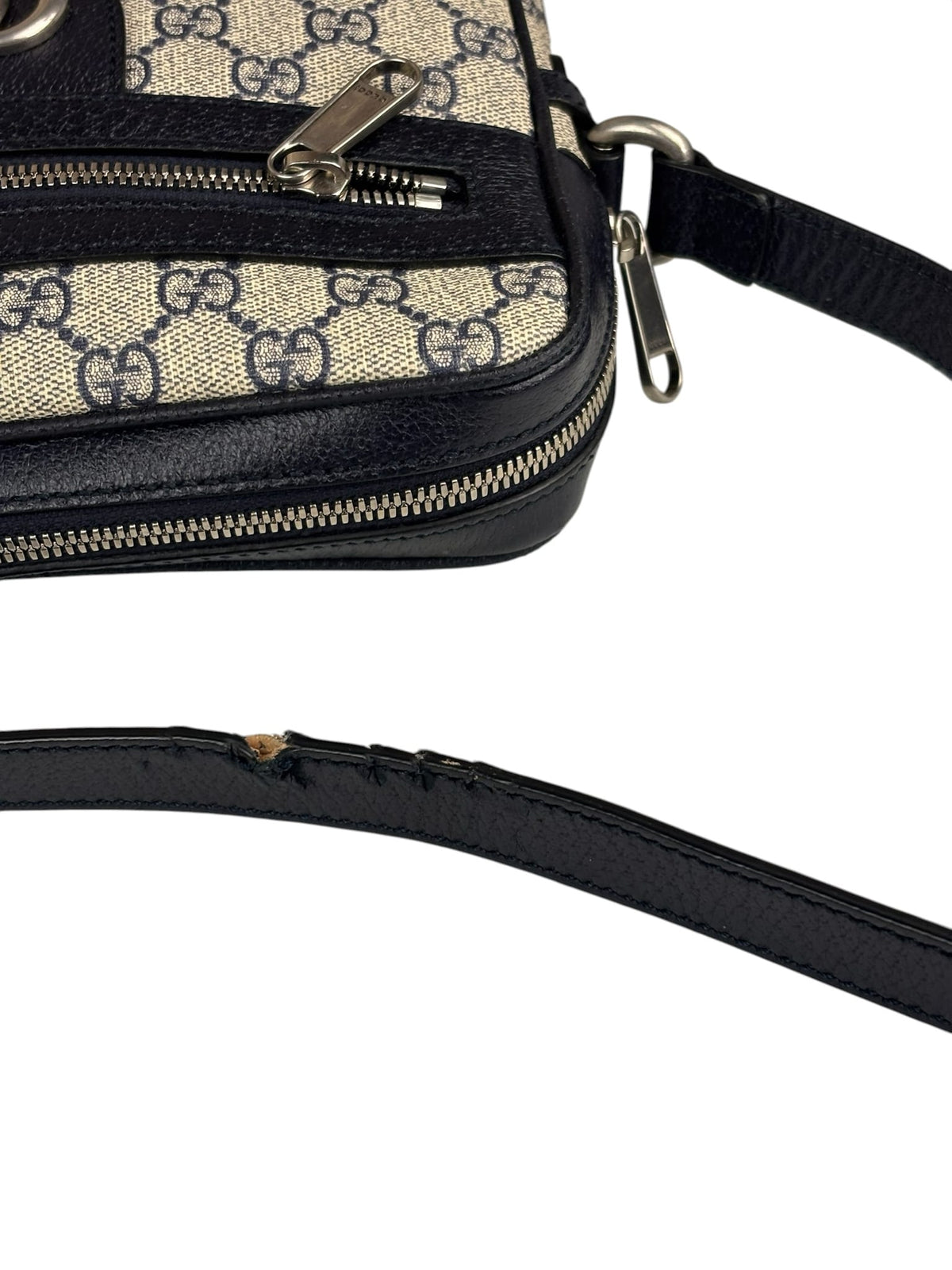 Gucci Navy Leather GG Supreme Ophidia Small Messenger Bag