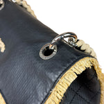 Chanel Black Leather Raffia Fringe CC Flap Shoulder Bag 2009