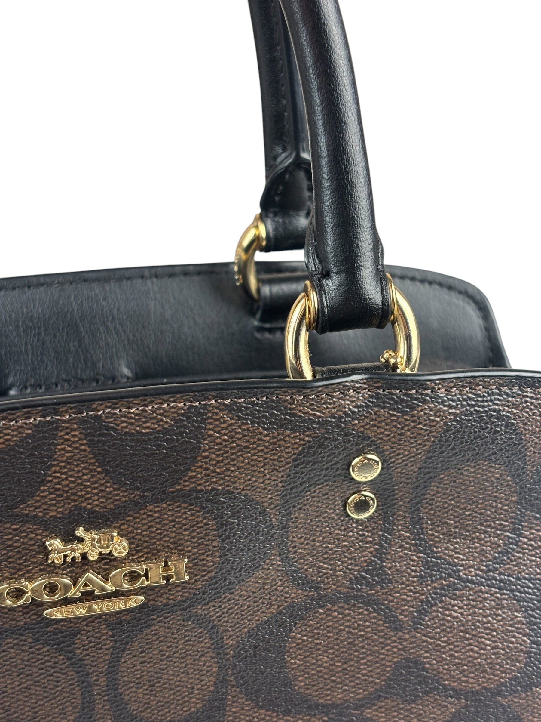 Coach Brown/Black Leather Mini Lillie Carryall In Signature Two-Way Bag