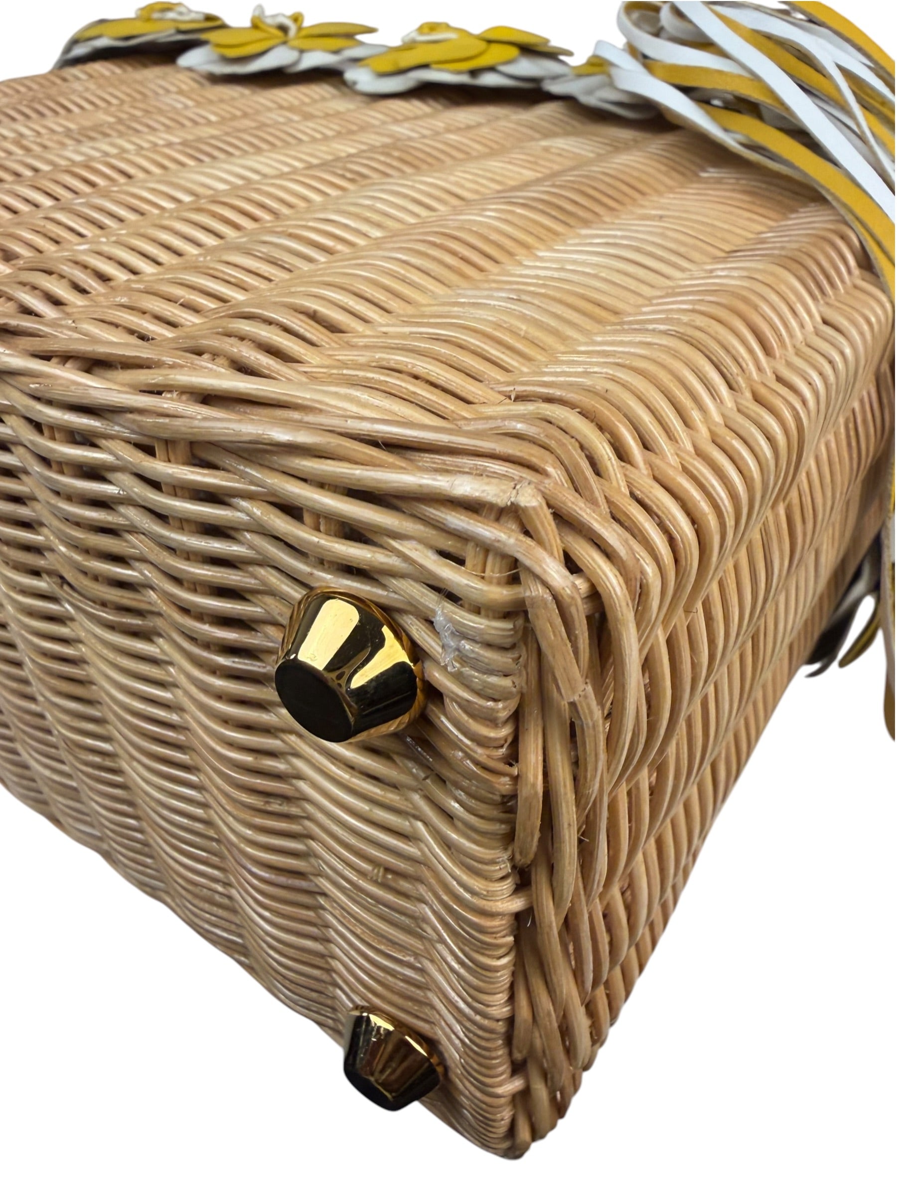 Prada Midollino Leather Trim Wicker Canvas Flower Basket