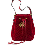 Gucci Red Velvet Leather Trim Marmont Matelasse Bucket Bag