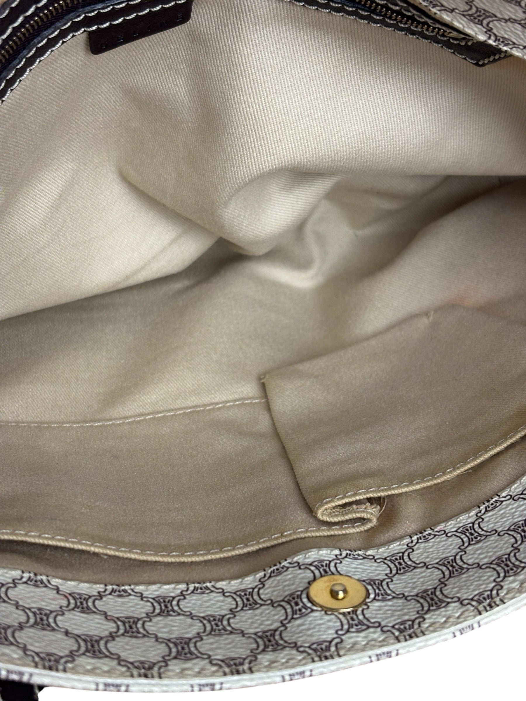 Celine White Macadam Coated Canvas Tote Bag
