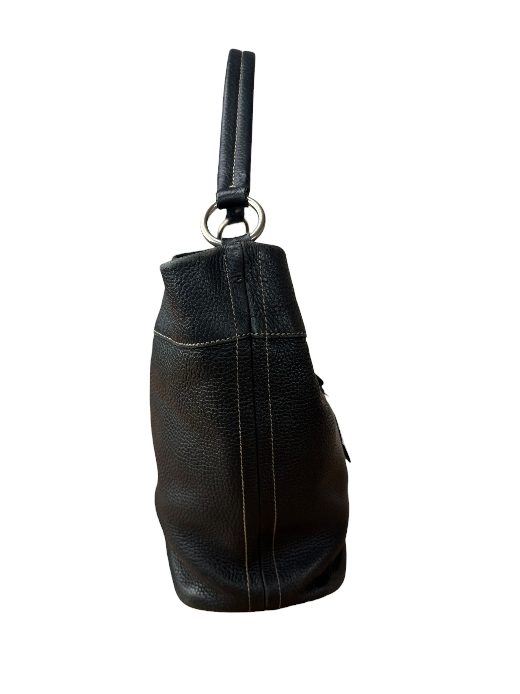 Prada Vintage Black Pebbled Leather Hobo Bag