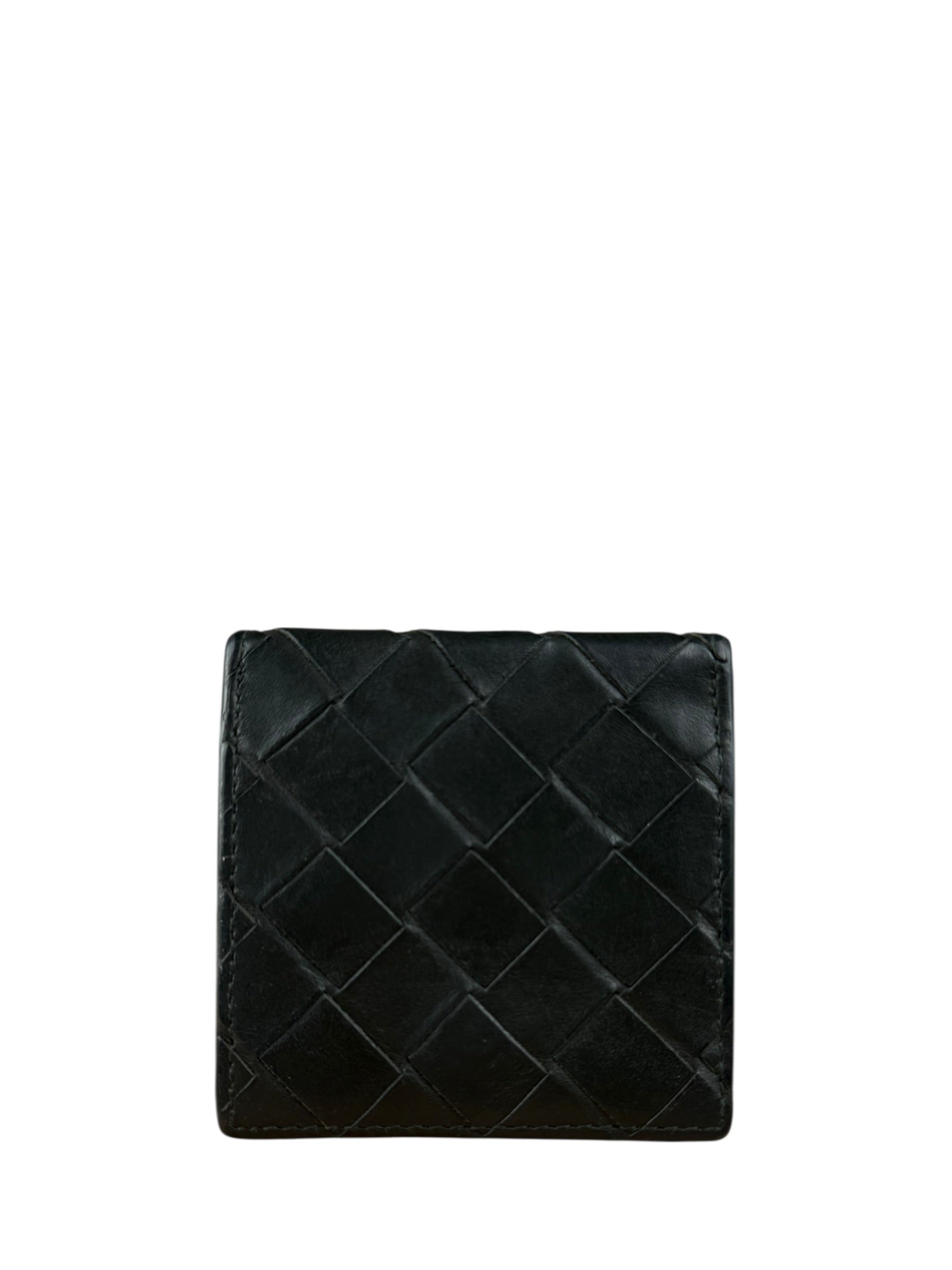 Bottega Veneta Black Intreccio Leather Coin Wallet