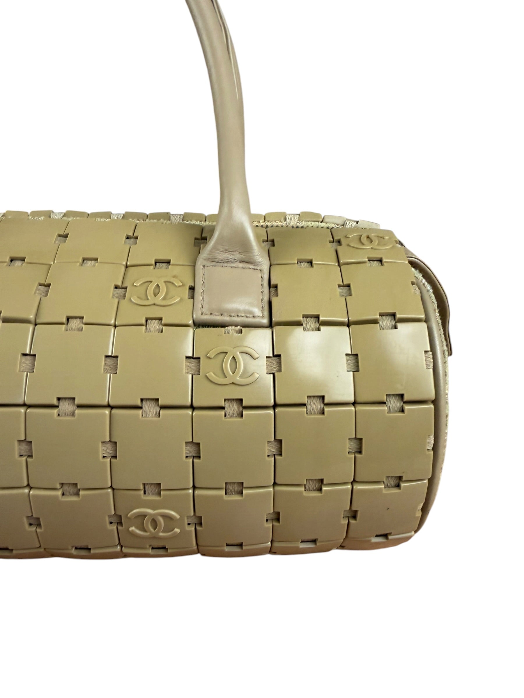 Chanel Beige Leather Trim Mini Puzzle Block Handbag