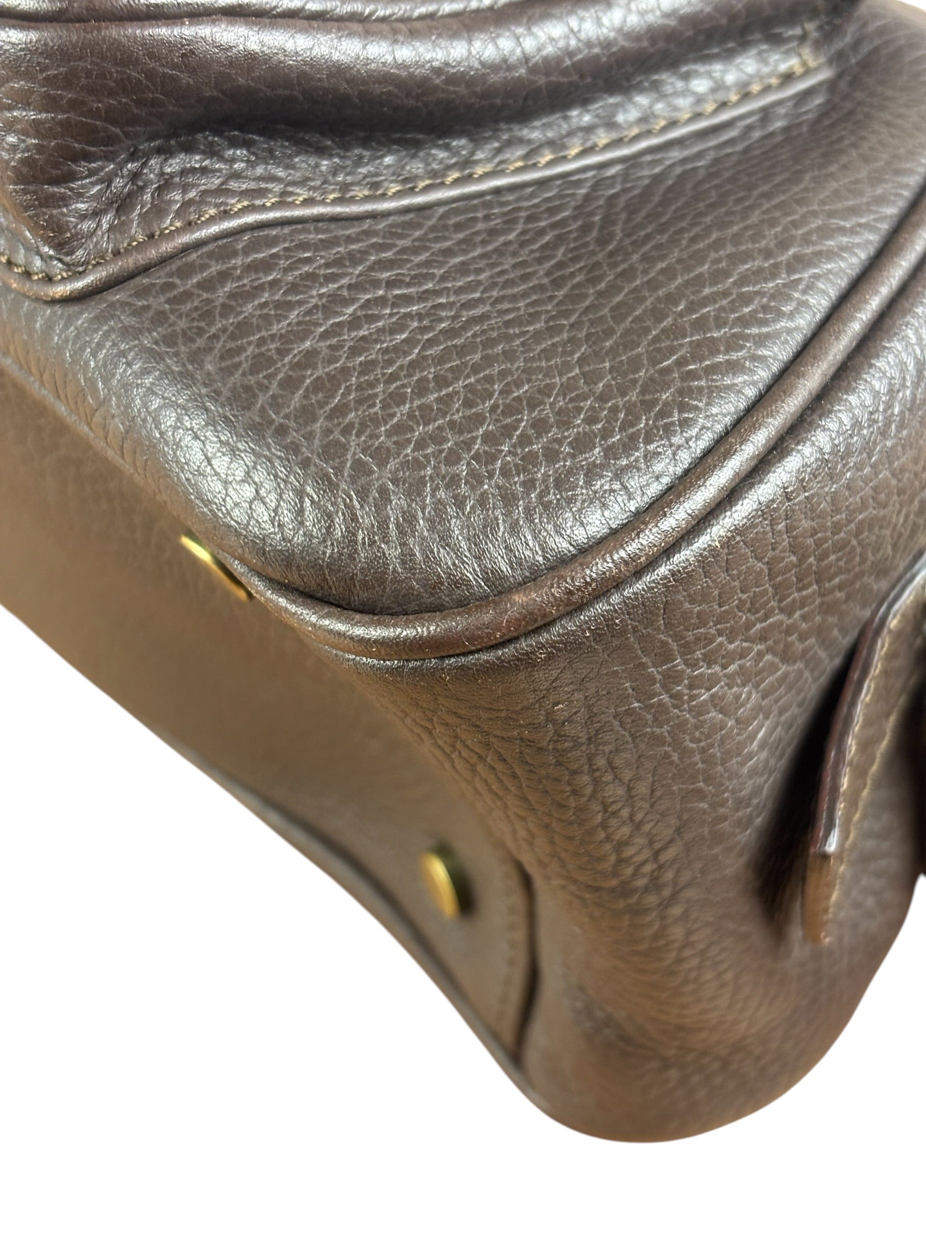 Burberry Vintage Brown Pebbled Leather Double Pocket Satchel Handbag