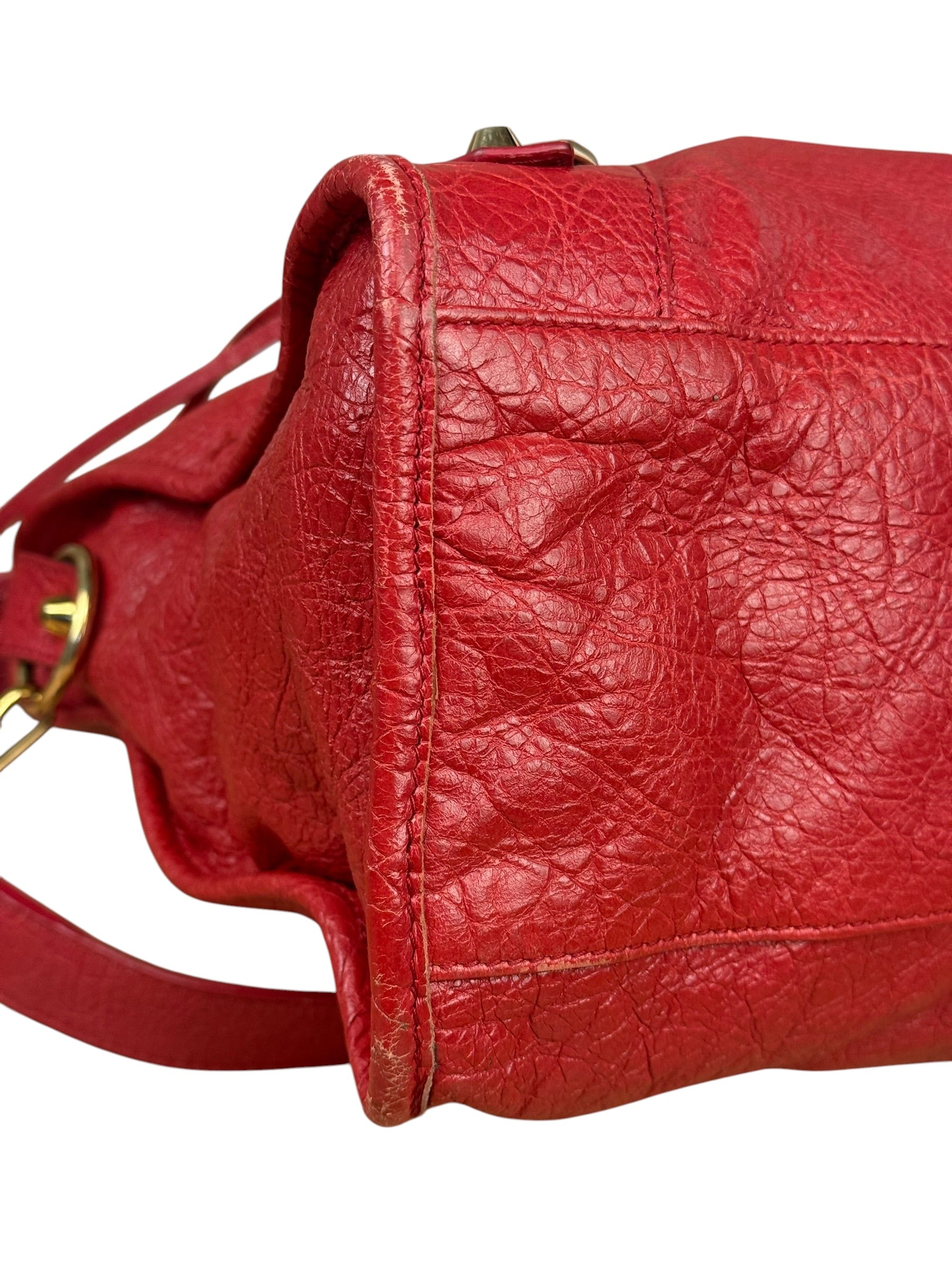 Balenciaga Red Leather Moto City Shoulder Bag Medium