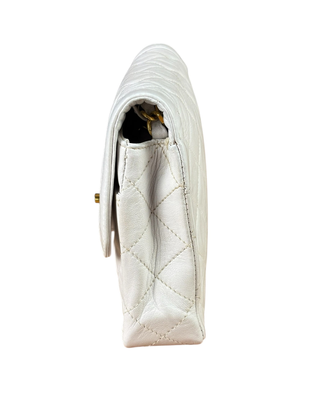 Chanel Vintage White Quilted Leather Flap Bag 1986