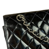 Chanel Black Patent Quilted Leather Double Flap Bag