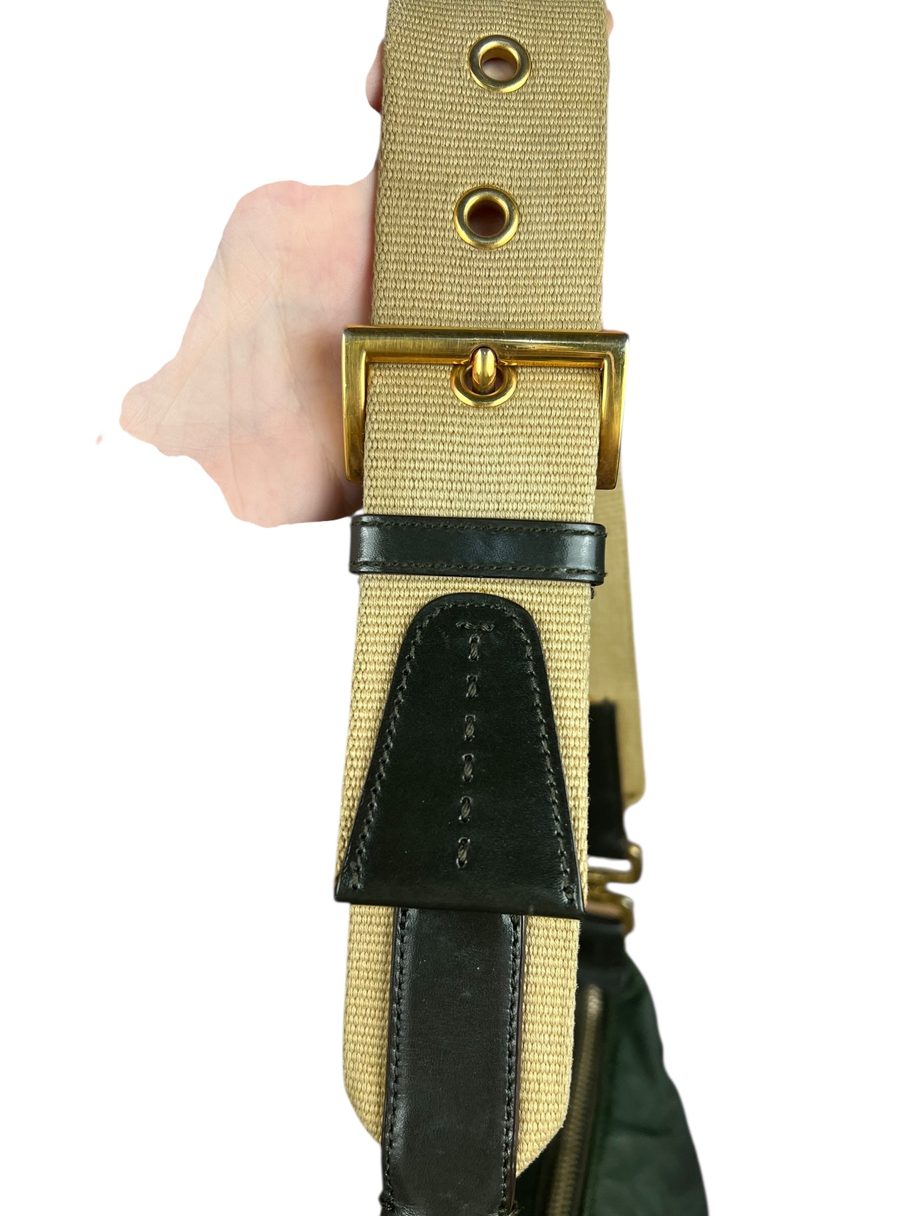 Prada Shoulder Bag Green Canvas Strap