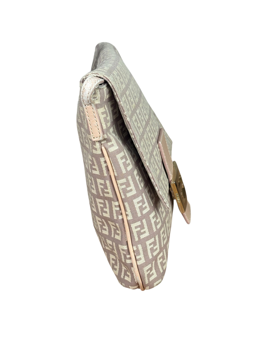 Fendi Pastel Pink Leather Trim Zucca Flap Vitello Tube Messenger Bag