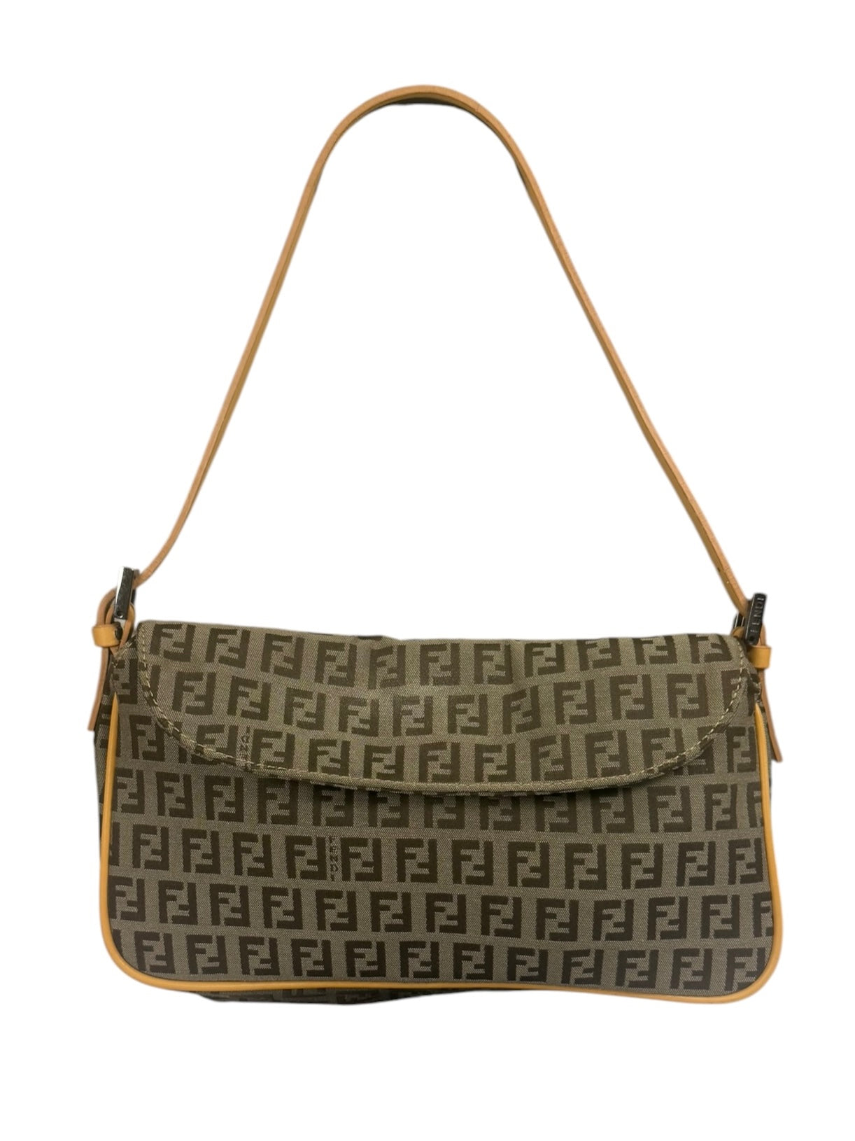 Fendi Beige Leather Trim Zucca Pochette