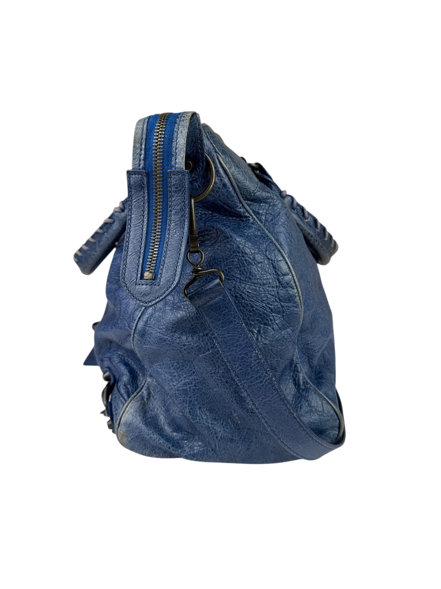 Balenciaga Navy Leather Moto Work Two-Way Bag