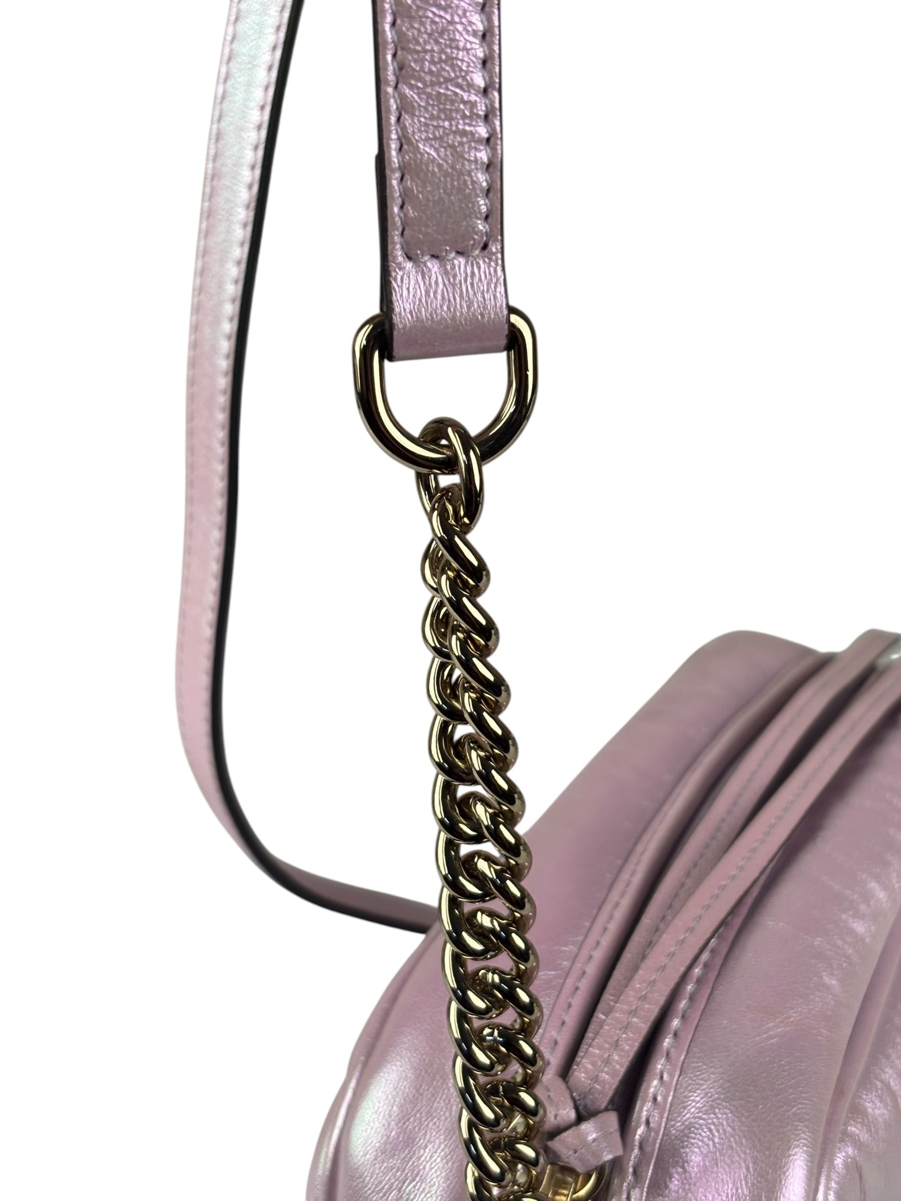 Gucci Iridescent Pink Nappa Chevron Small GG