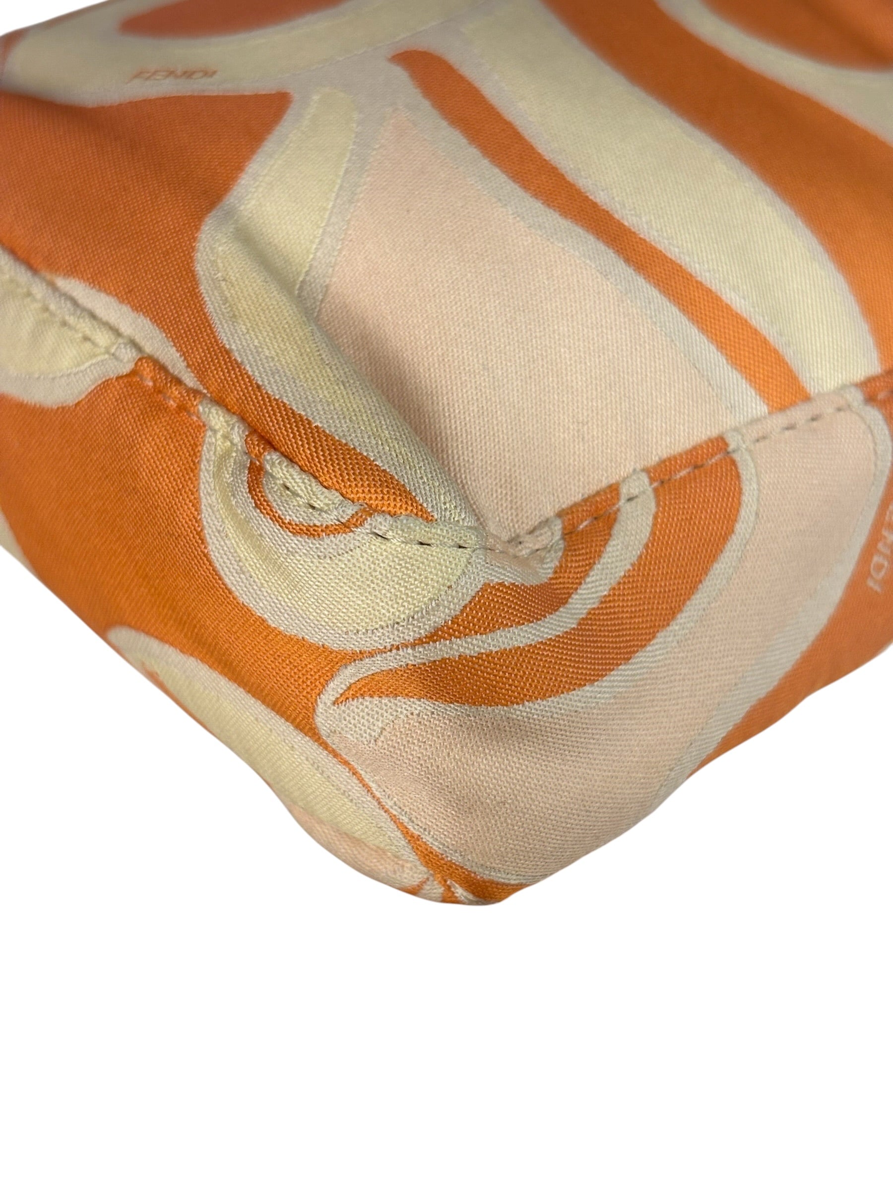 Fendi Orange Leather Trim/Satin Swirl Print Mini Baguette