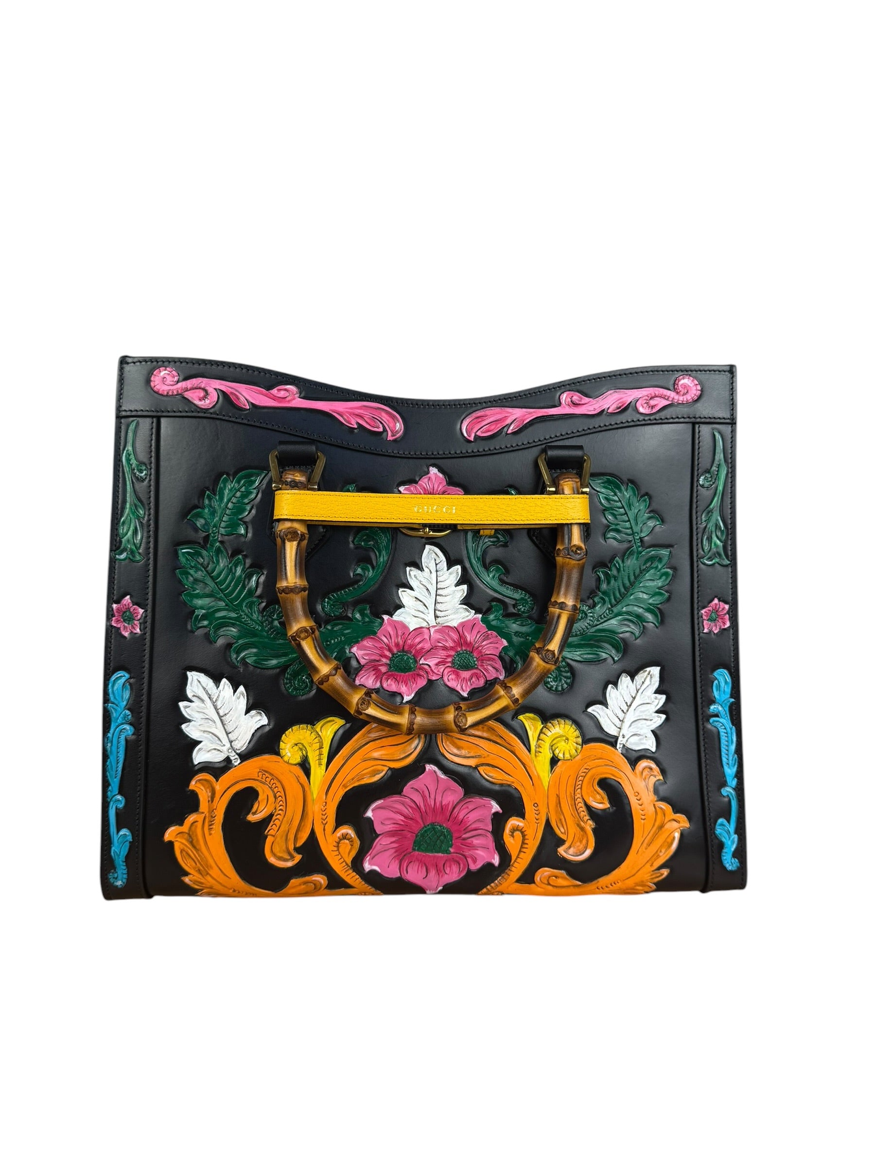 Gucci Black Leather Floral Limited Edition Diana 2Way Tote