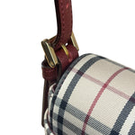 Burberry Burgundy Leather Trim House Check Shoulder Bag