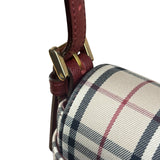 Burberry Burgundy Leather Trim House Check Shoulder Bag