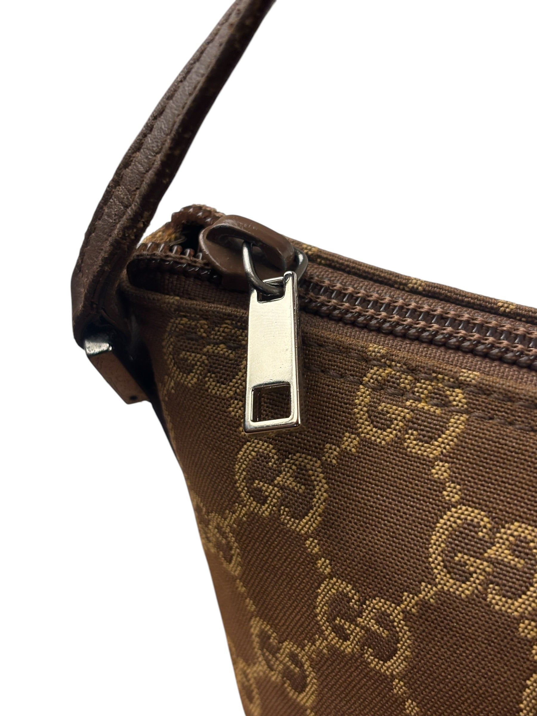 Gucci Brown Leather Trim GG Boat Pochette