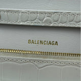 Balenciaga White Crocodile Embossed Hourglass Wallet On Chain