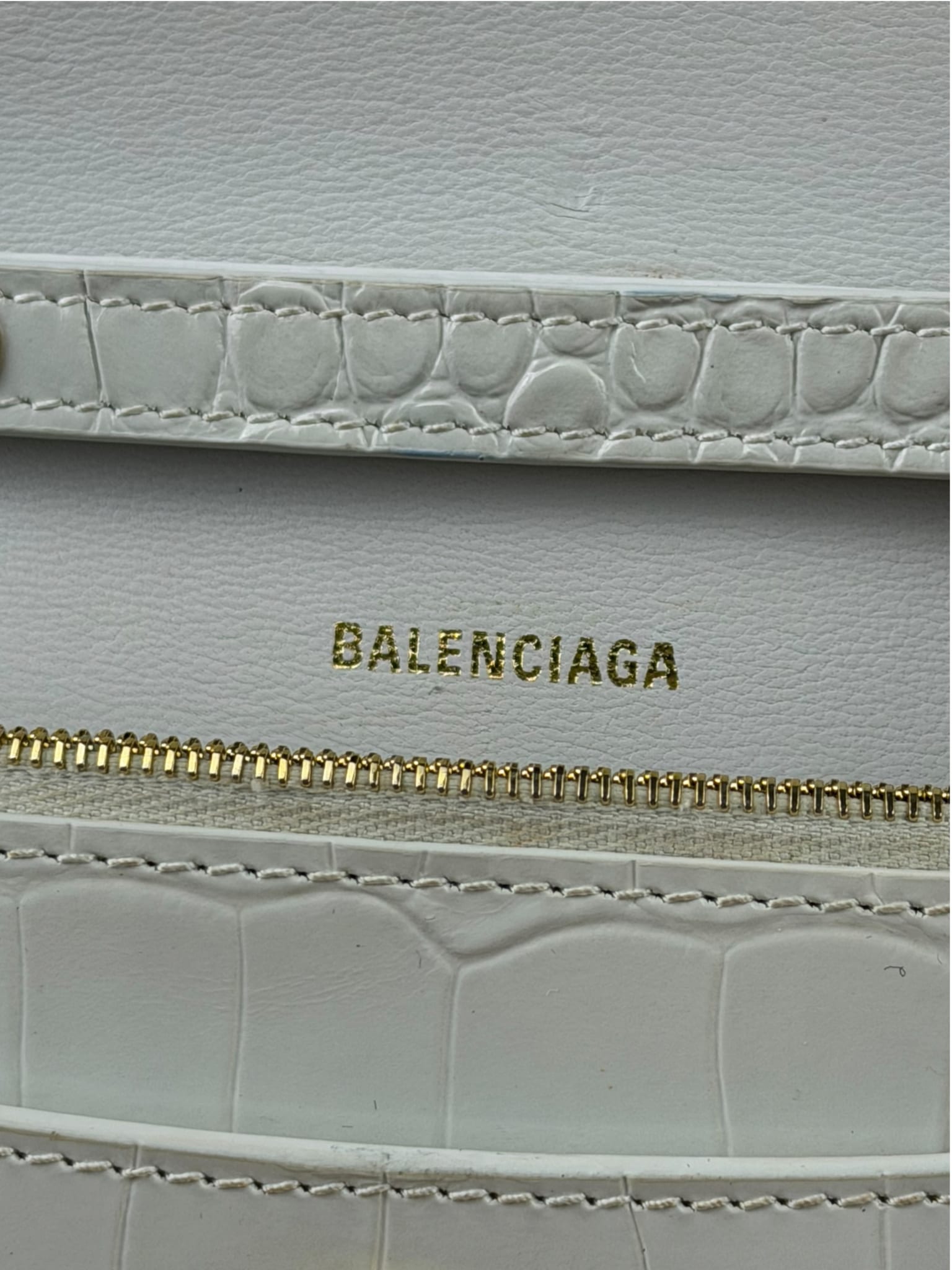 Balenciaga White Crocodile Embossed Hourglass Wallet On Chain