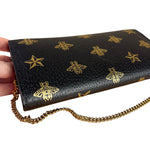 Gucci Leather Bees Padlock Continental Wallet On Chain Black