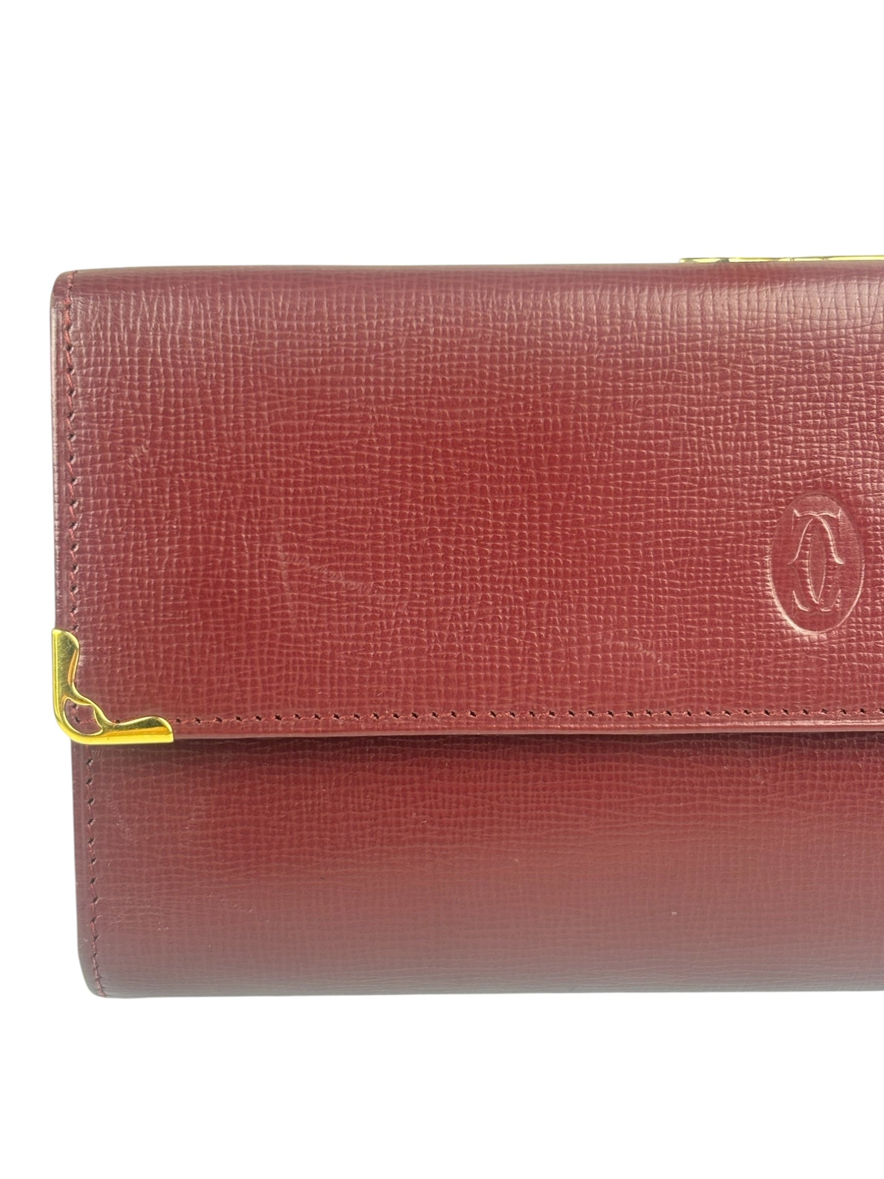 Cartier Burgundy Leather Trifold Long Wallet