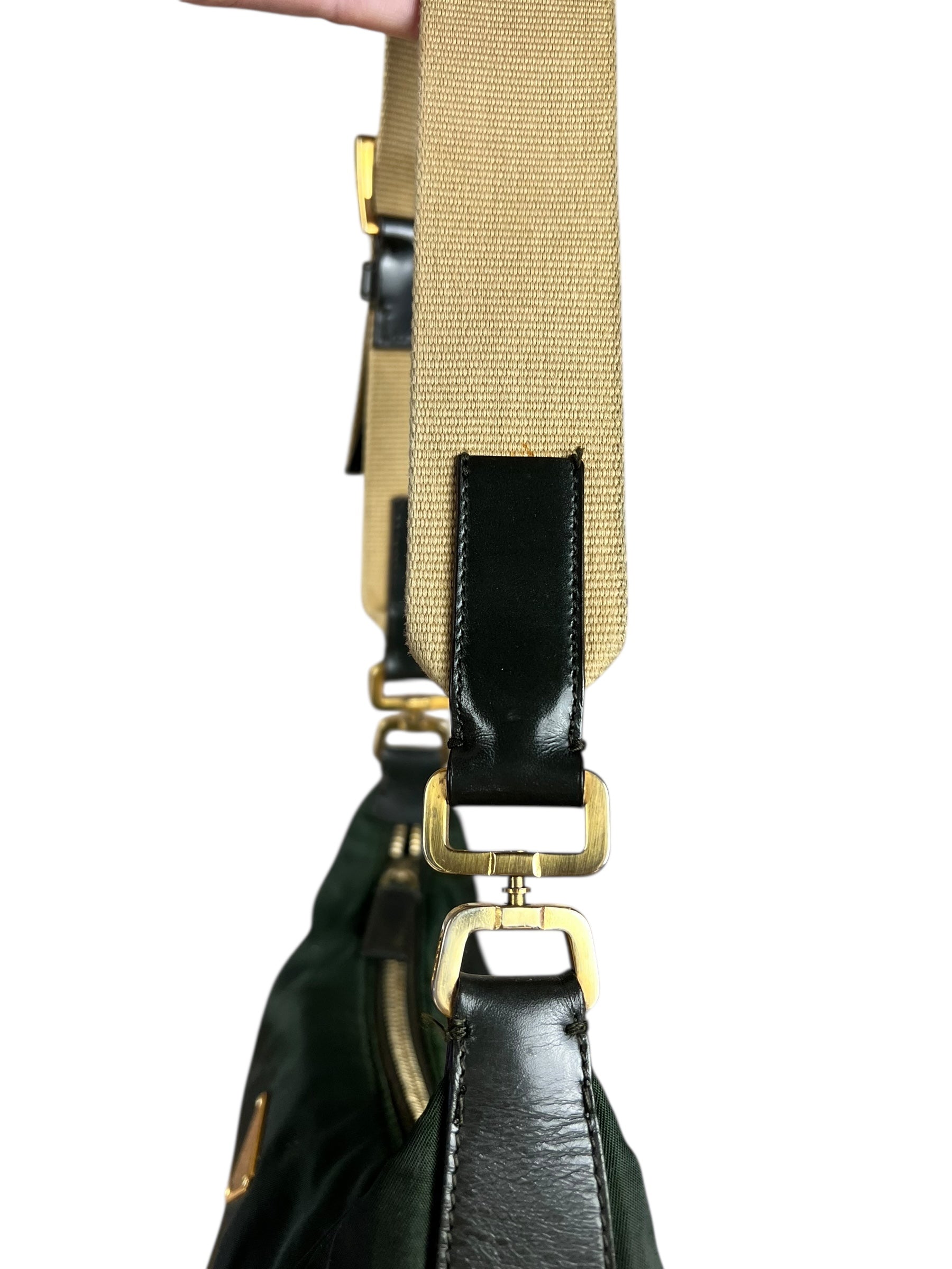 Prada Shoulder Bag Green Canvas Strap