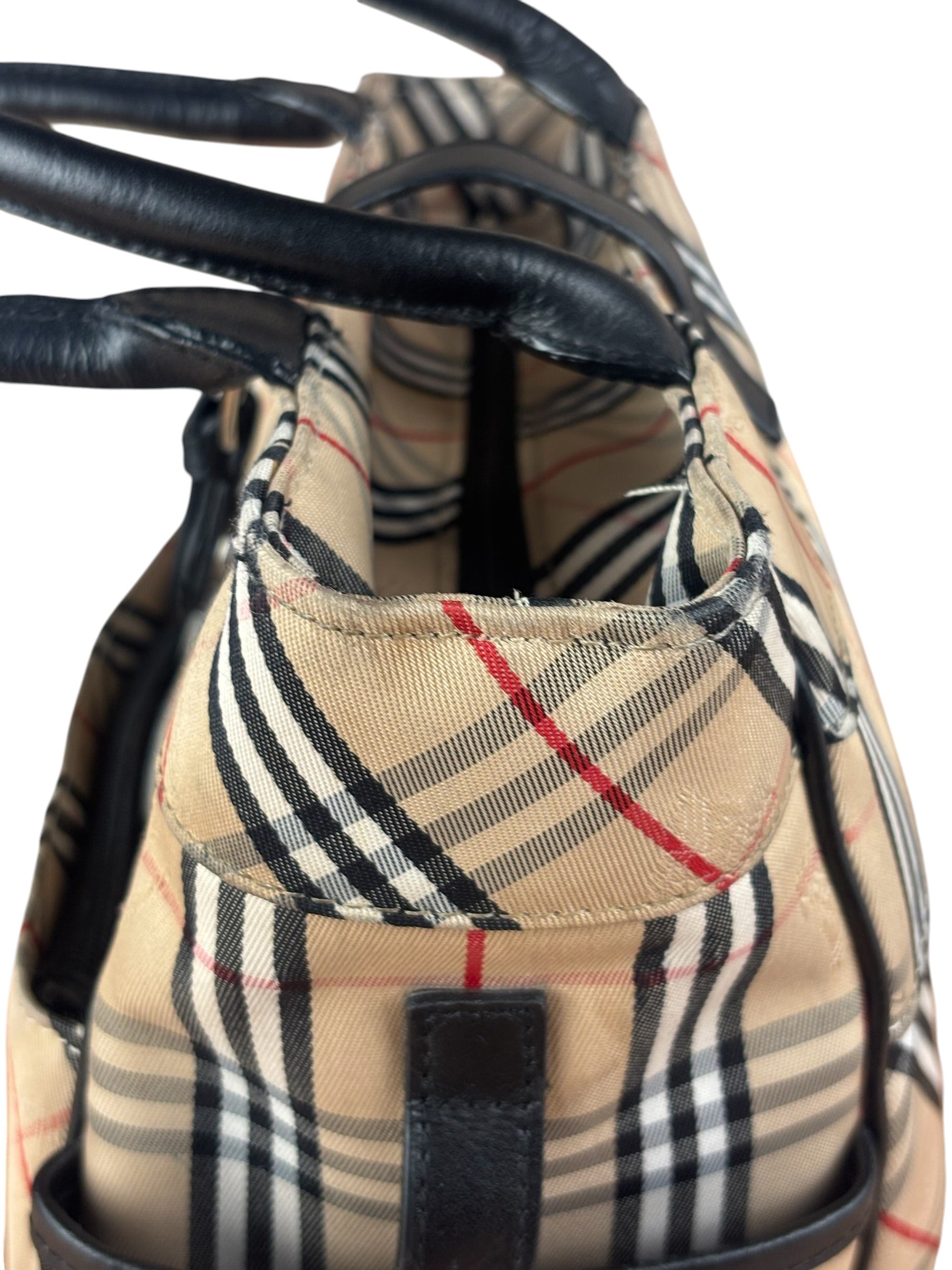 Burberry Vintage Blue Label Nova Check Multi-Pocket Nylon Tote Bag