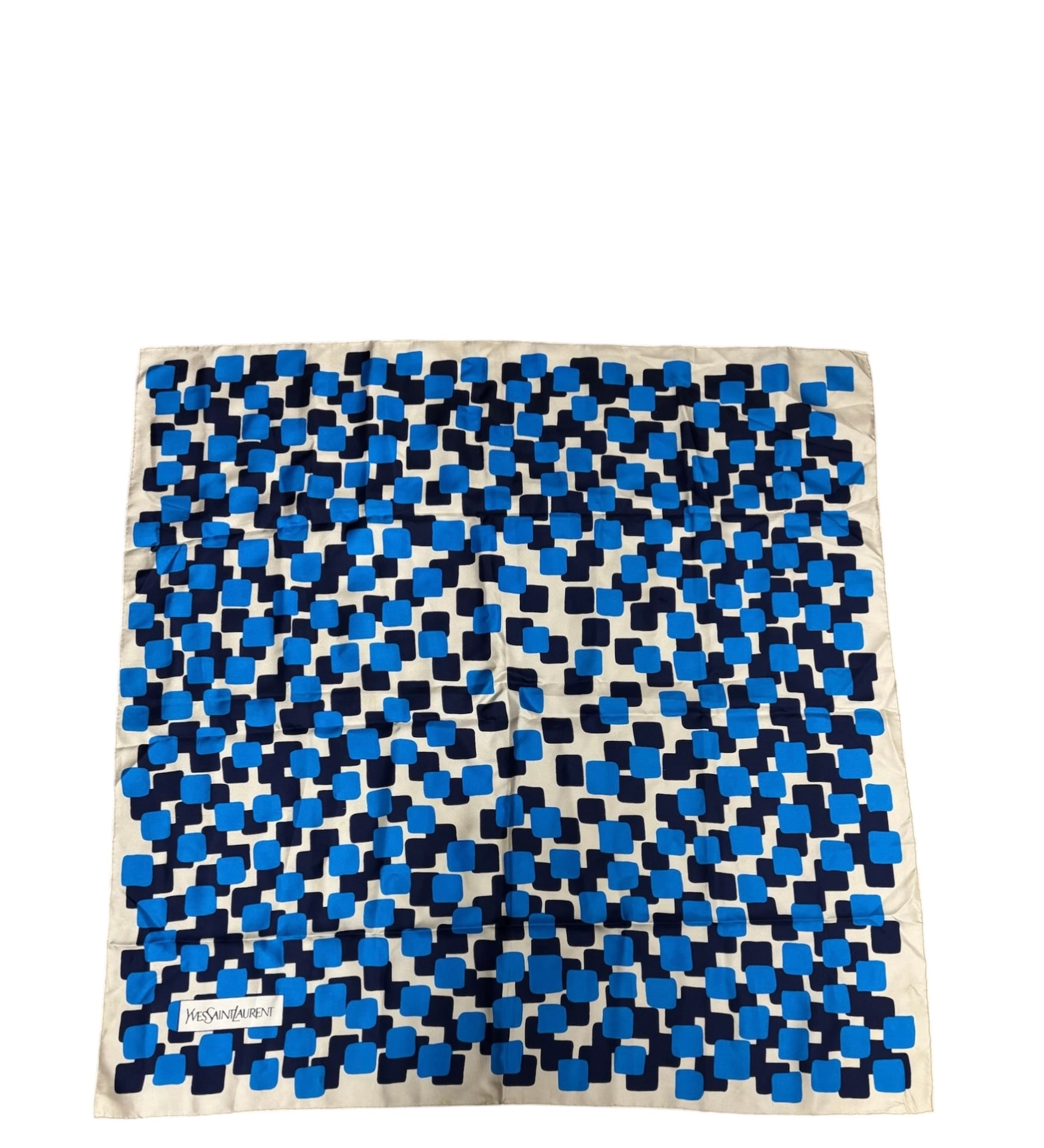 Yves Saint Laurent Cream/Blue Geometric Pattern Silk Scarf