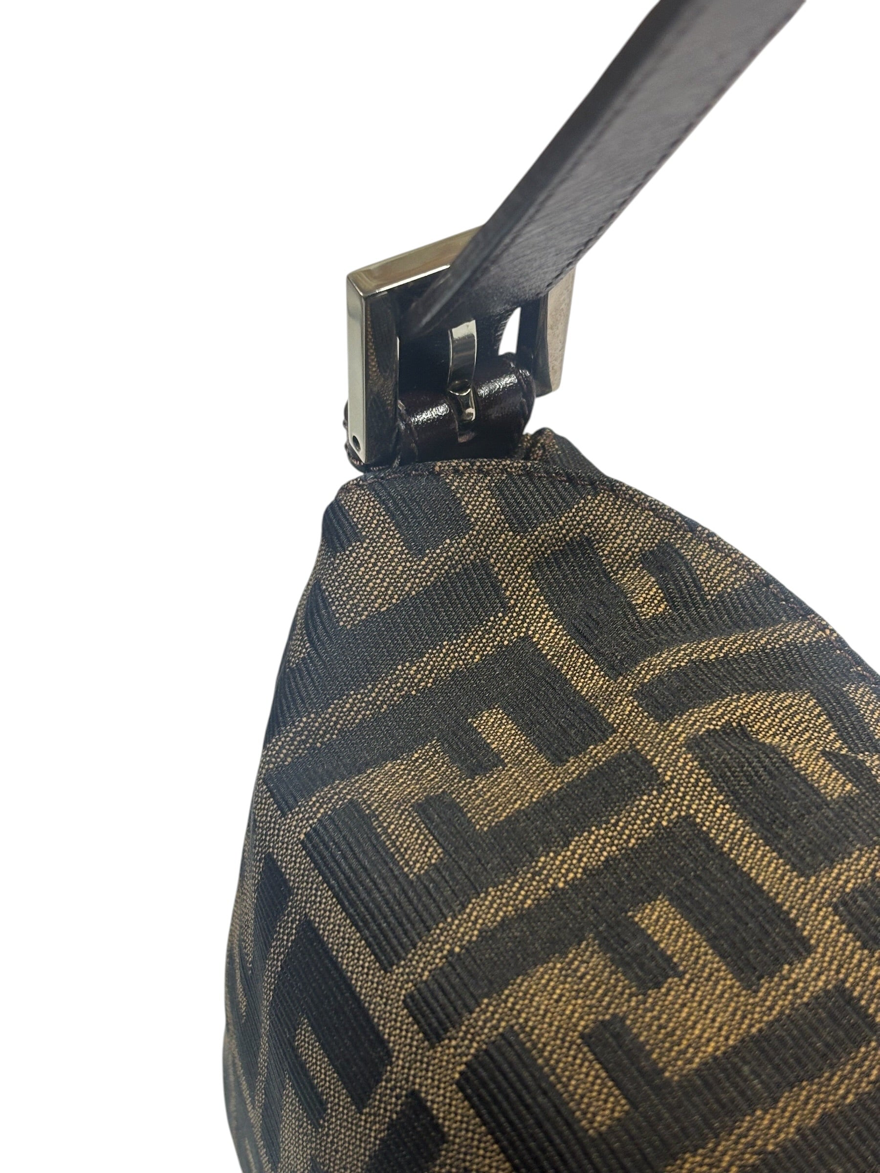 Fendi Brown Leather Trim Baguette