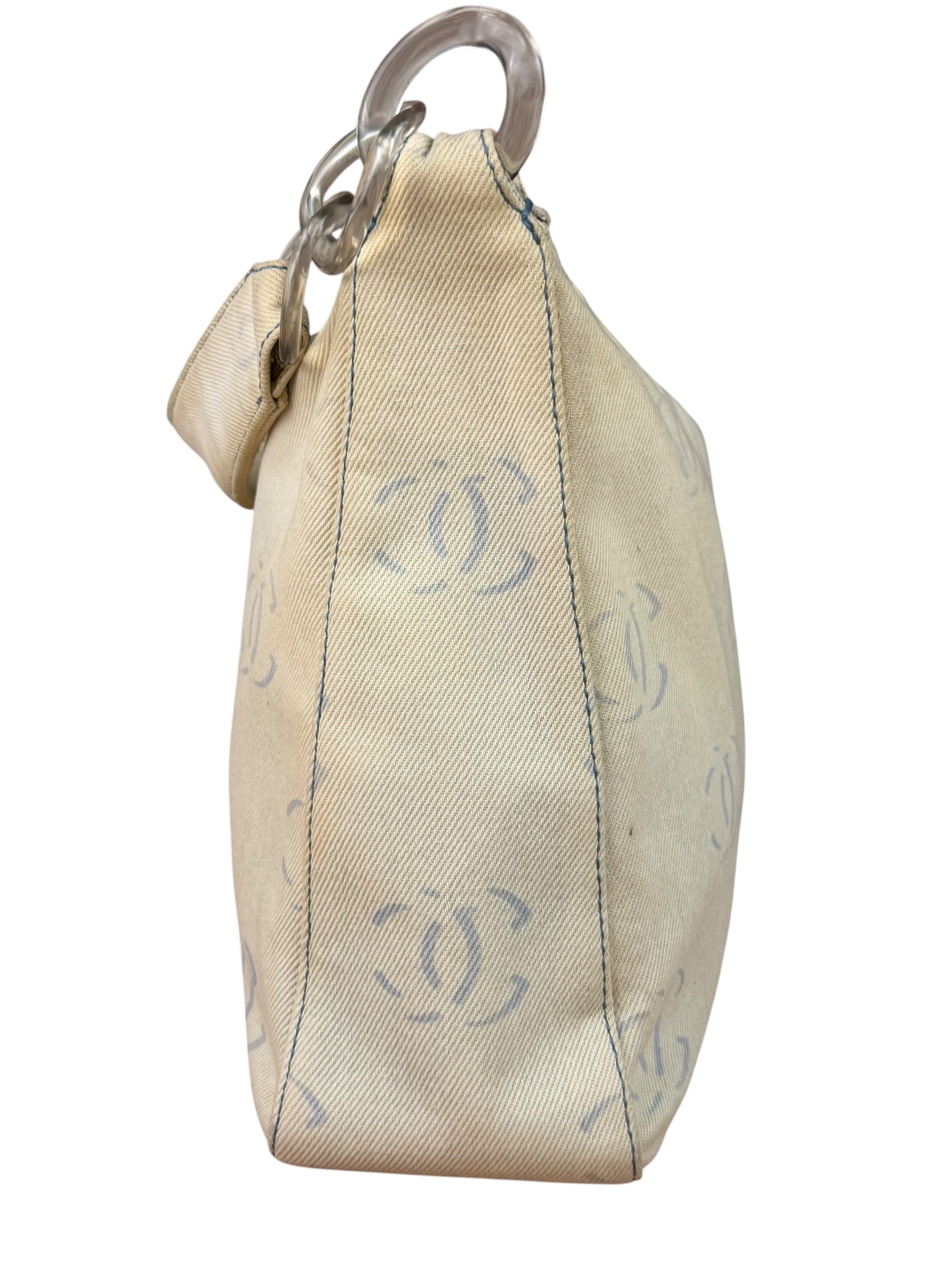 Chanel Light Washed Denim CC Canvas Logo Shoulder Bag 2002