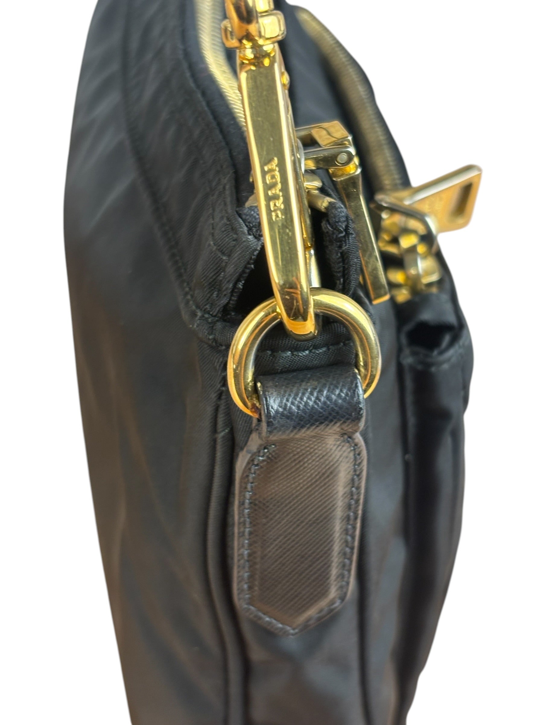 Prada Black Tessuto Nylon Leather Trim Crossbody Shoulder Bag