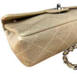 Chanel Vintage Beige Jersey Quilted Classic Flap Bag